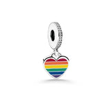 925 Silver Pizza Dangles Crown Charm Rainbow Heart Beads DIY