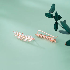 925 Sterling Silver Zircon Leaf Ear Climber Earrings for Women