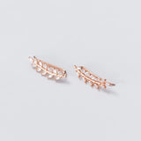 925 Sterling Silver Zircon Leaf Ear Climber Earrings for Women