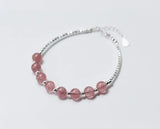 Sterling Silver Strawberry Quartz Stone Bracelet with Beads GTLS434
