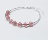 Sterling Silver Strawberry Quartz Stone Bracelet with Beads GTLS434