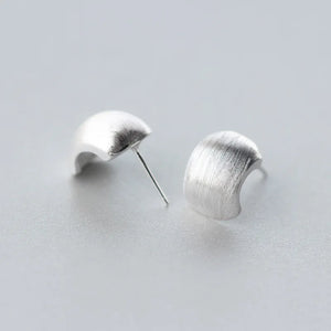 925 Sterling Silver Matte Half Round Stud Earrings 10.5mm*14mm