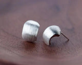 925 Sterling Silver Matte Half Round Stud Earrings 10.5mm*14mm