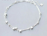 925 Sterling Silver Multi-Rows Lucky Beads & Star Anklet Bracelet