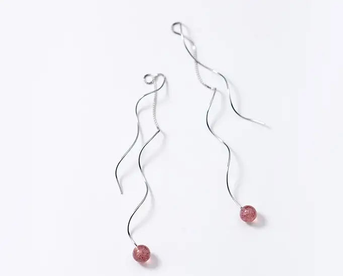 925 Silver Strawberry Quartz Dangle Earrings