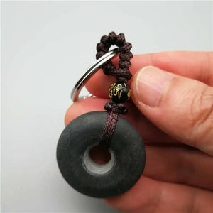 100% Real Bianshi Natural Bian Stone Buddha Keychain for Men Women