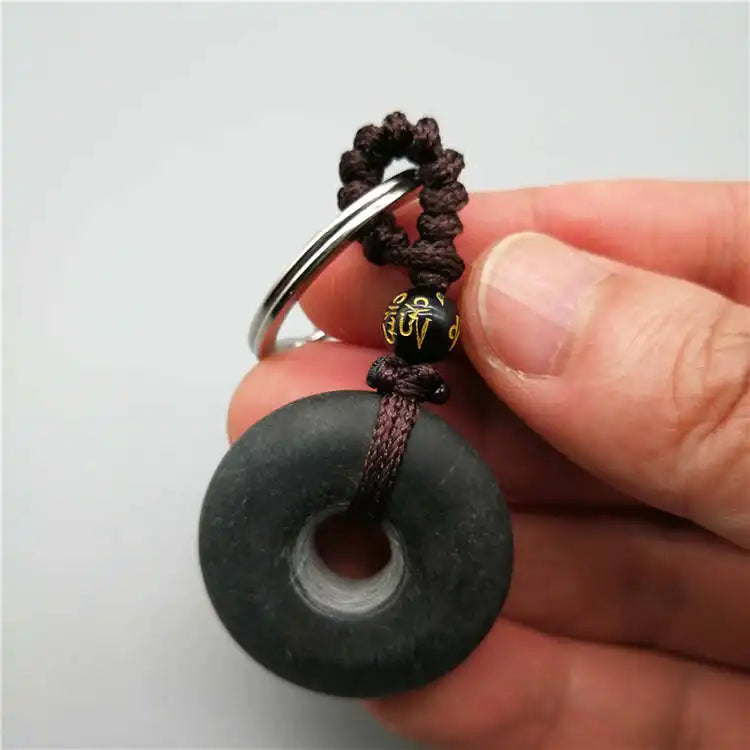 100% Real Bianshi Natural Bian Stone Buddha Keychain for Men Women