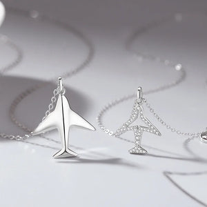 925 Silver Couple Airplane Pendant Necklaces for Men and Women