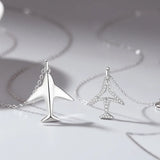 925 Silver Couple Airplane Pendant Necklaces for Men and Women