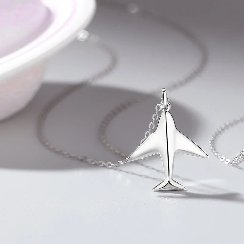 925 Silver Couple Airplane Pendant Necklaces for Men and Women