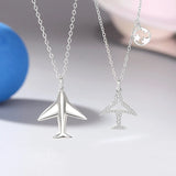 925 Silver Couple Airplane Pendant Necklaces for Men and Women
