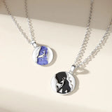 Sterling Silver Couple Pendant Necklaces Deer and Galaxy Jewelry