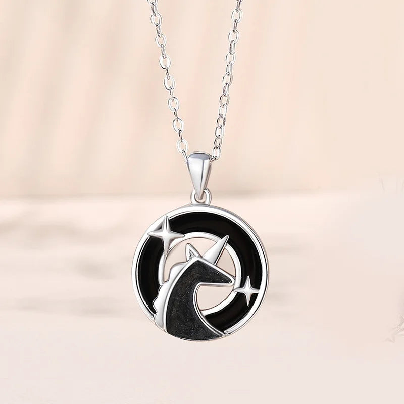 925 Silver Couple Pendant Necklaces Galaxy Unicorn Jewelry Gift
