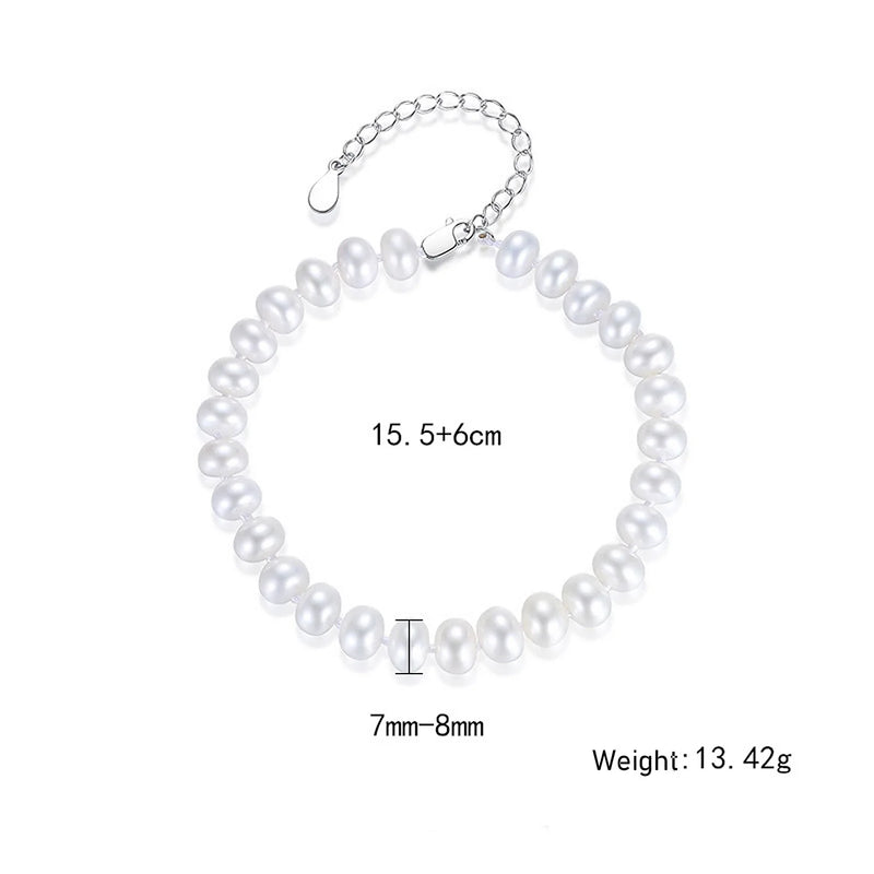 Real Freshwater Pearl Bracelet S925 Silver Hand Jewelry 7-8mm AAAA Class