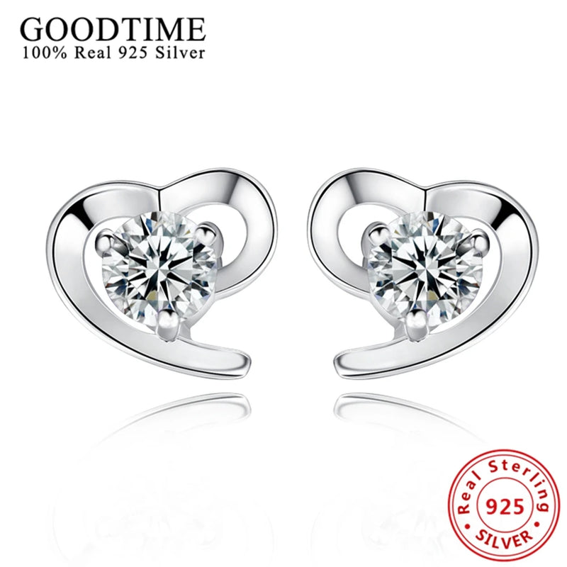 Heart Solid 925 Silver Stud Earrings Brincos Women Jewelry E042