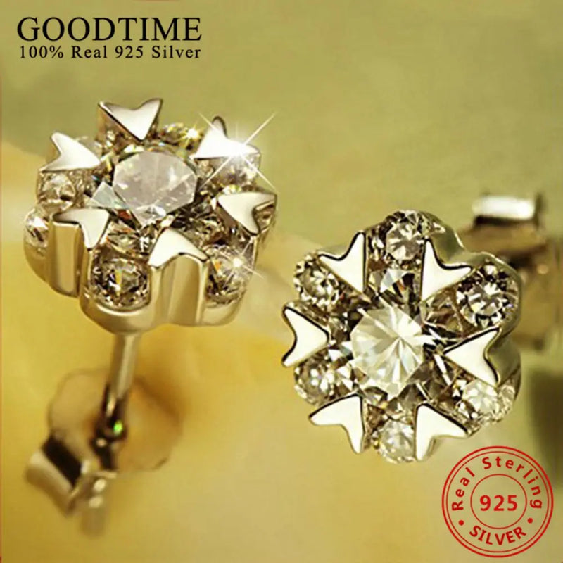 925 Sterling Snowflake Stud Earrings - Women's Brincos