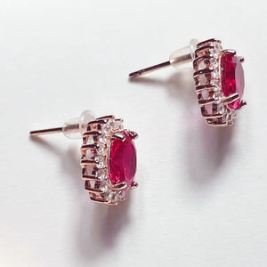 Lab Ruby Earrings Women Red Gemstone Stud Fine Jewelry
