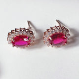Lab Ruby Earrings Women Red Gemstone Stud Fine Jewelry