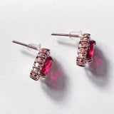Lab Ruby Earrings Women Red Gemstone Stud Fine Jewelry