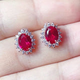 Lab Ruby Earrings Women Red Gemstone Stud Fine Jewelry