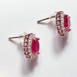 Lab Ruby Earrings Women Red Gemstone Stud Fine Jewelry