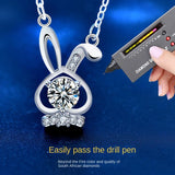 Real Moissanite Moon Rabbit Necklace 925 Sterling Silver Women Girls Gift