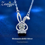 Real Moissanite Moon Rabbit Necklace 925 Sterling Silver Women Girls Gift