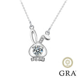 Real Moissanite Moon Rabbit Necklace 925 Sterling Silver Women Girls Gift