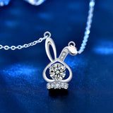 Real Moissanite Moon Rabbit Necklace 925 Sterling Silver Women Girls Gift