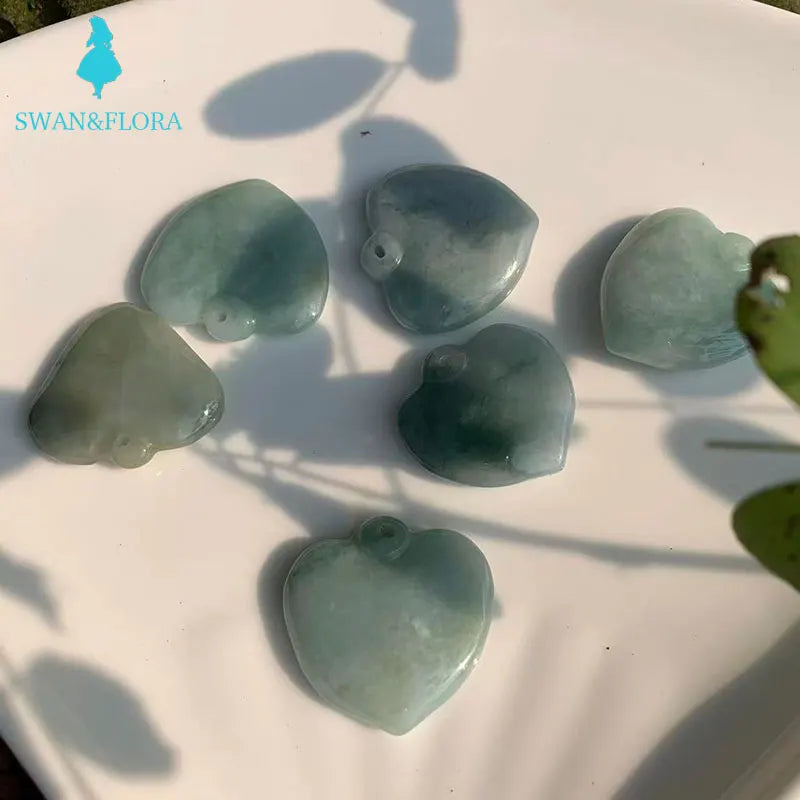 Natural Burma Jade Heart Necklace Pendant Myanmar Jade Women Children Jewelry