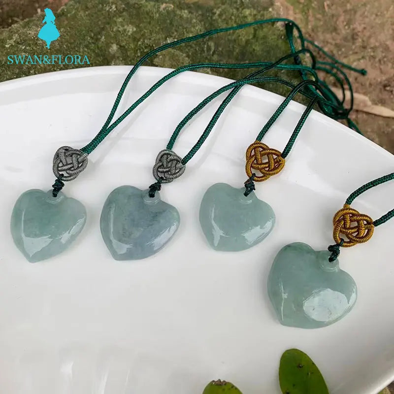 Natural Burma Jade Heart Necklace Pendant Green Myanmar Jade Women Jewelry