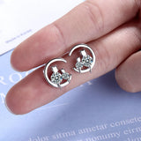 Moon CZ Cats Stud Earrings 925 Sterling Silver