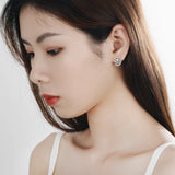Moon CZ Cats Stud Earrings 925 Sterling Silver