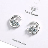 Moon CZ Cats Stud Earrings 925 Sterling Silver