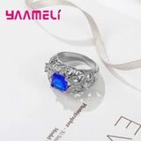 925 Sterling Silver Square Crystal Rhinestone Charm Rings