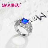 925 Sterling Silver Square Crystal Rhinestone Charm Rings