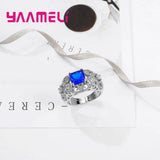 925 Sterling Silver Square Crystal Rhinestone Charm Rings