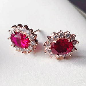 Lab-grown Ruby Stud Earrings S925 Sterling Silver