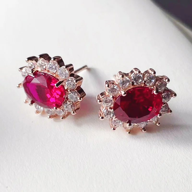 Lab-grown Ruby Stud Earrings S925 Sterling Silver
