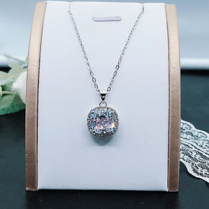 S925 Sterling Silver Square Diamond Pendant Necklace