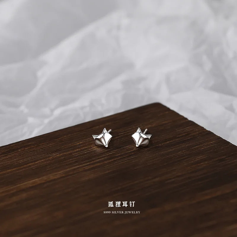 Real S999 Sterling Silver Stud Earrings For Women