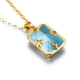 Real Silver 925 Necklace Pendant Aquamarine Women Jewelry