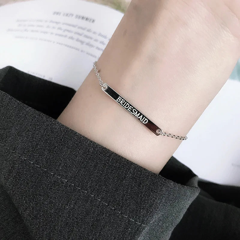 925 Sterling Silver Name Bracelet Engrave Letters Adjustable Bangles For Women