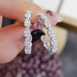 Real Silver Zircon Hoop Earrings for Women Bridal Jewelry