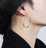 Real Sterling Silver Huge Hoop Earrings Thin Large Round Ear Jewelry