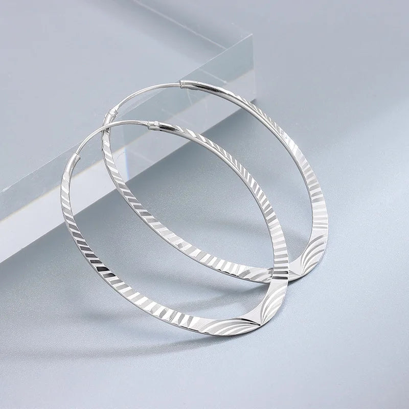 Real Sterling Silver Huge Hoop Earrings Thin Large Round Ear Jewelry