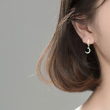 S925 Sterling Silver Hoop Earrings Single Diamond Star Micro-set Moon Jewelry