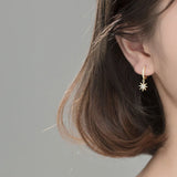S925 Sterling Silver Asymmetric Diamond Star Moon Earrings