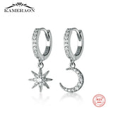 S925 Sterling Silver Asymmetric Diamond Star Hoop Earrings