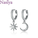 S925 Sterling Silver Asymmetric Diamond Star Moon Earrings